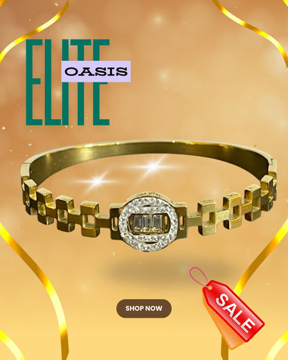 Royal Oval Crystal Empress Bangle Plus Turk Ring – Stainless Steel