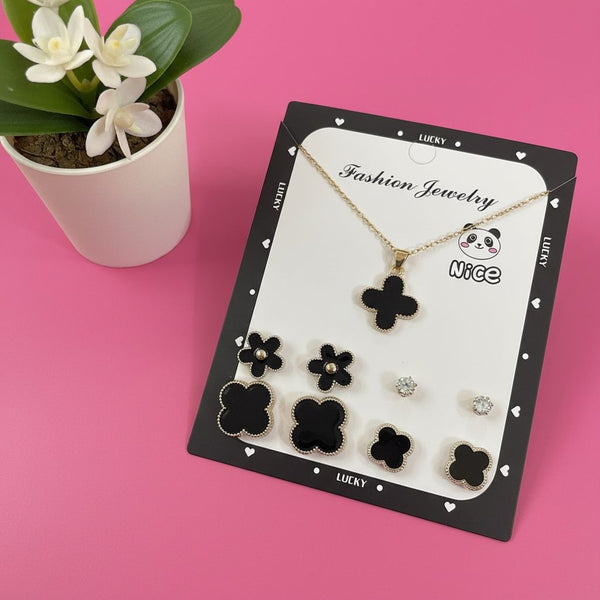 Royal Black Clover Luxe Jewellery Set – Stainless Steel