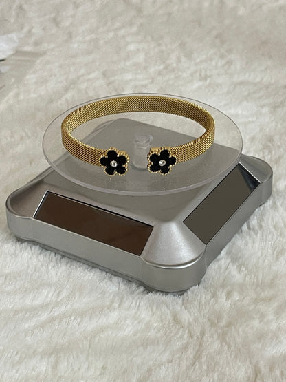 Floral Elegance Mesh Cuff – Stainless Steel