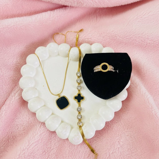 Elite Oasis Midnight Clover Jewelry Set – Stainless Steel