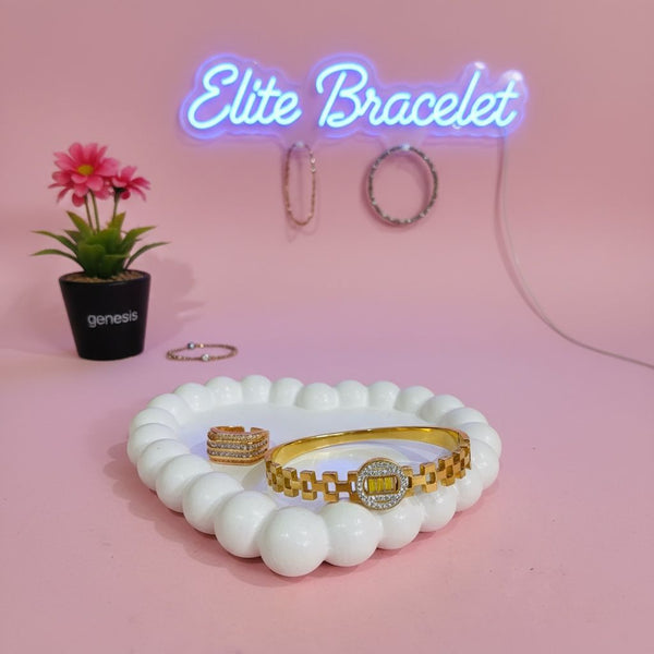 Royal Oval Crystal Empress Bangle Plus Turk Ring – Stainless Steel