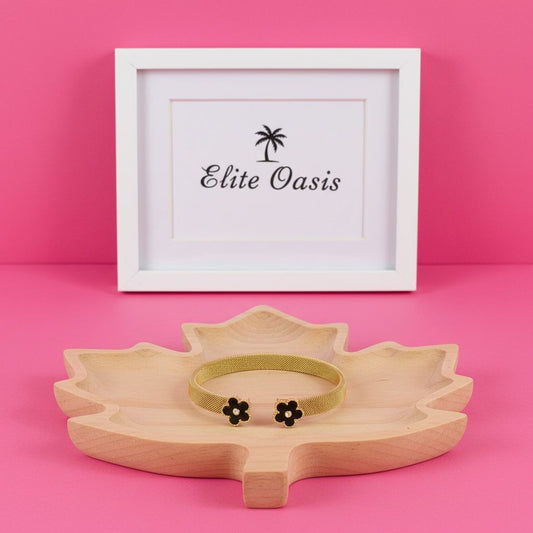 Floral Elegance Mesh Cuff – Stainless Steel