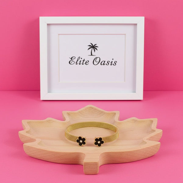 Floral Elegance Mesh Cuff – Stainless Steel